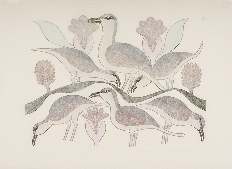 Birds Feeding Among Spring Flowers par Kenojuak Ashevak