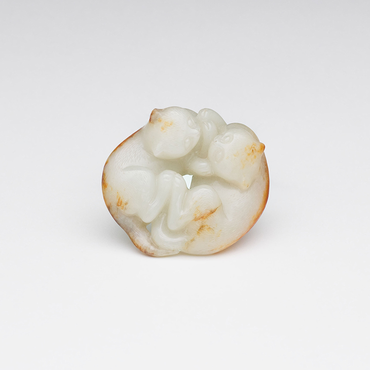 A Chinese Mottled White Jade Carved Cat Group, 18th Century by  Chinese Art