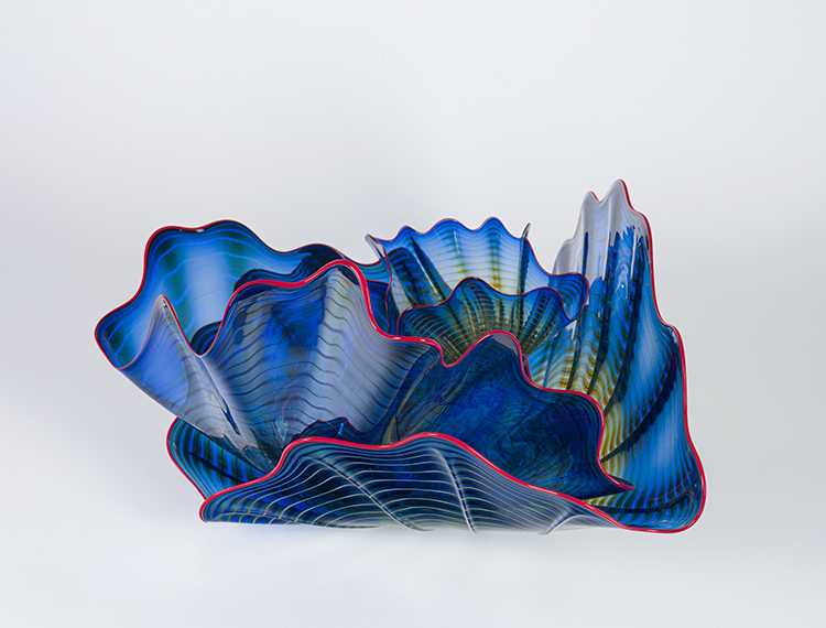 King's Blue Persian with Scarlet Lip Wraps (5 pieces) by Dale Chihuly