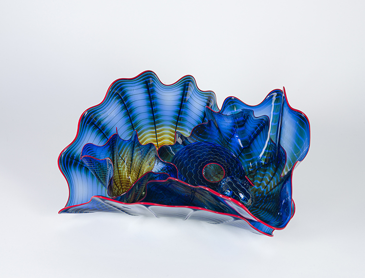 King's Blue Persian with Scarlet Lip Wraps (5 pieces) by Dale Chihuly