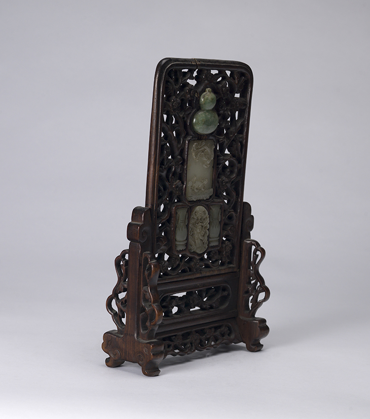 A Chinese Jade Inlay Rosewood Table Screen and Stand, Early 20th Century par  Chinese Art