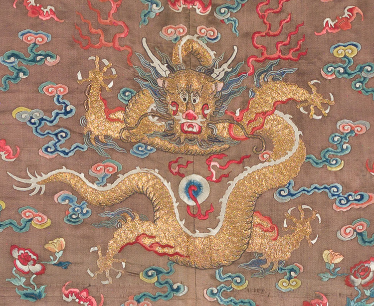 A Rare Chinese Embroidered Silk Ground Dragon Robe, Jifu, Late 19th Century par  Chinese Art