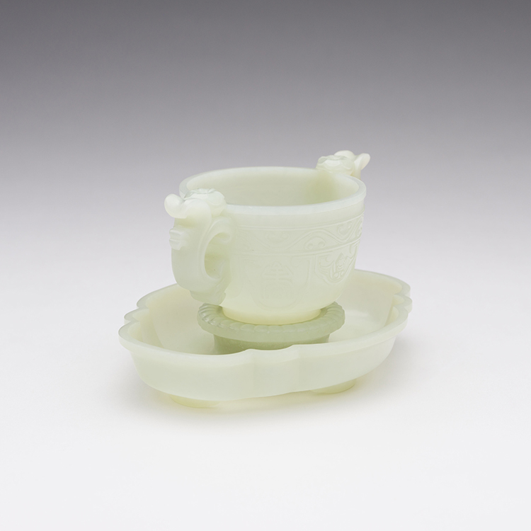 A Pale Celadon Jade Cup and Stand, 20th Century by  Chinese Art