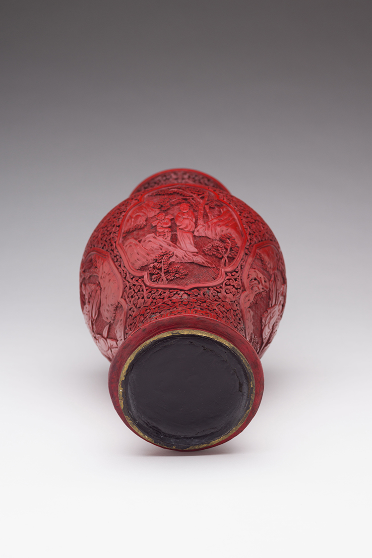 Large Chinese Cinnabar Lacquer Baluster Vase, 19th Century by  Chinese Art