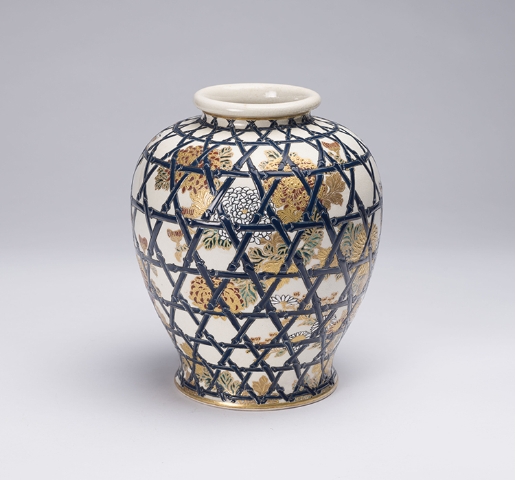 Japanese Satsuma jar, signed Shochikuyama by  Japanese Art