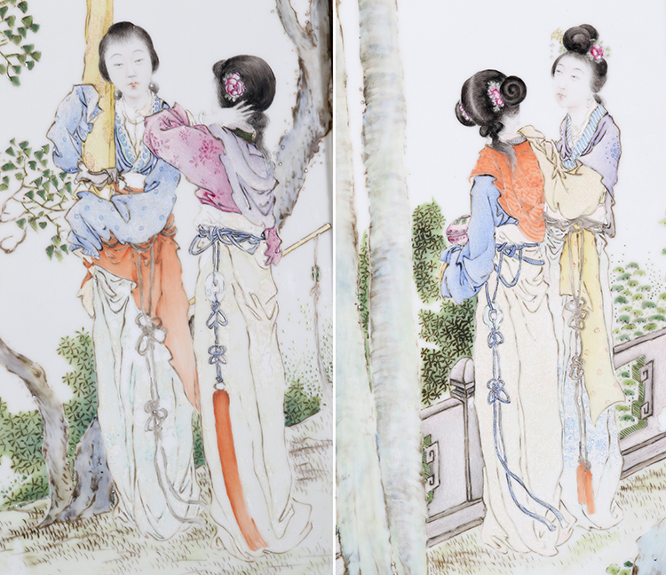 A Rare Pair of Famille Rose Porcelain Figural Panels, by Wang Qi, c. 1920 par  Chinese Art