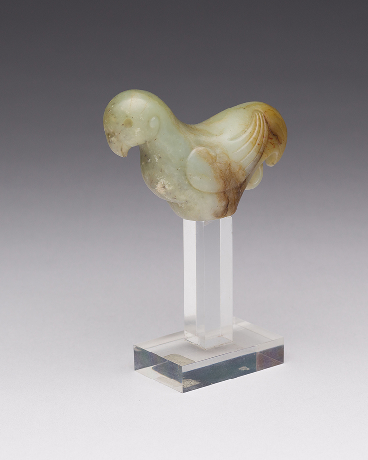 Rare Chinese Mottled Celadon Jade Parrot-Form Cane Handle, Ming Dynasty (1368 - 1644) by  Chinese Art