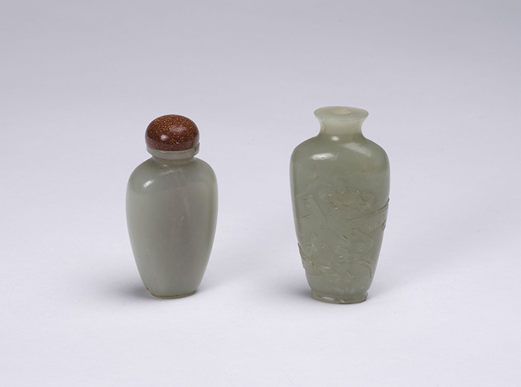 Two Chinese Pale Celadon Jade Snuff Bottles, Late Qing Dynasty by  Chinese Art