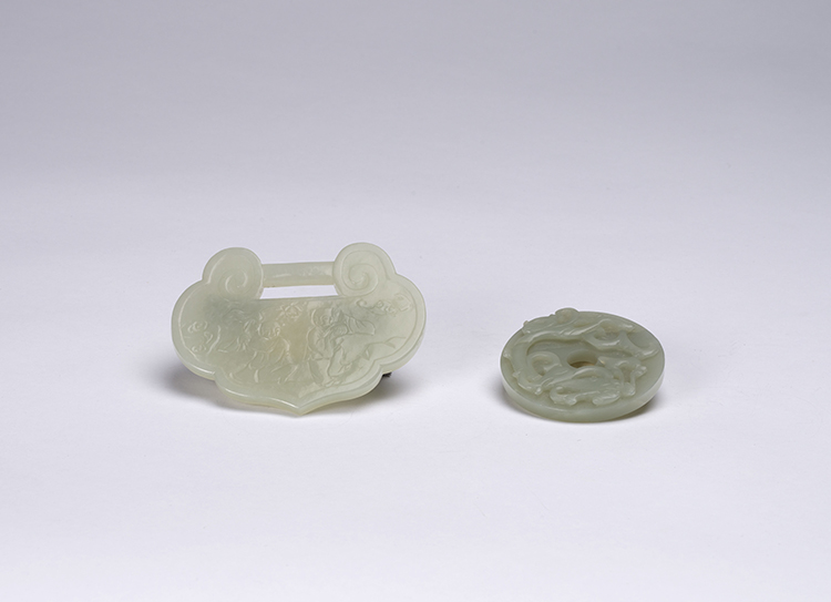 Two Chinese Pale Celadon Jade Pendants, 19th Century par  Chinese Art