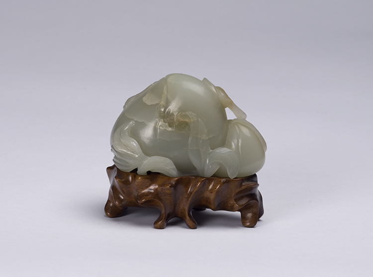 A Chinese Pale Celadon Jade Peach Paperweight, 19th Century by  Chinese Art
