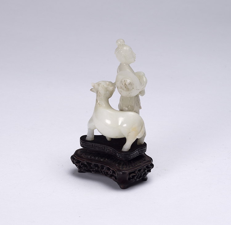 A Chinese Mutton Fat White Jade Lady and Goat Group, 19th Century par  Chinese Art