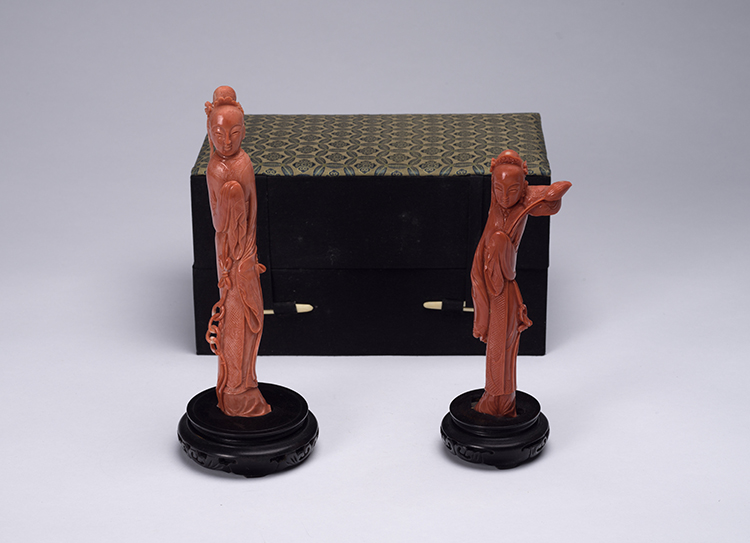 Two Chinese Coral Carved Ladies, First Half 20th Century by  Chinese Art