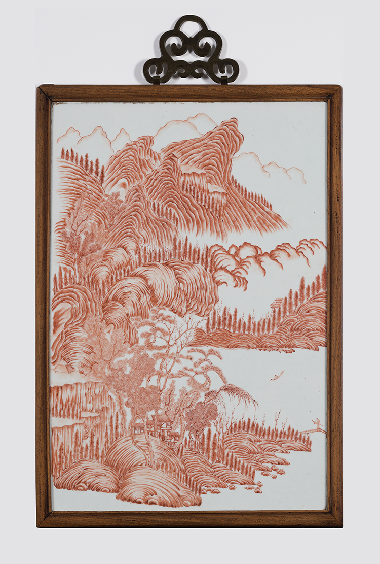 A Chinese Iron Red Porcelain Landscape Panel, Early 20th Century par  Chinese Art