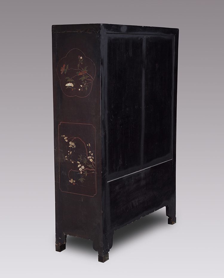A Rare Chinese Soapstone and  Mother-of-Pearl Inlay Black Lacquer Cabinet, 18th/19th Century by Chinese Artist