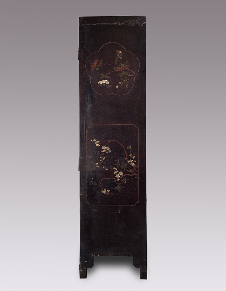 A Rare Chinese Soapstone and  Mother-of-Pearl Inlay Black Lacquer Cabinet, 18th/19th Century by Chinese Artist