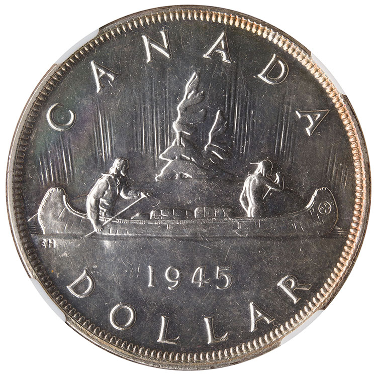 Lot of 36 George V, George VI and Elizabeth II Silver Dollars 1935-1967, Incomplete, incl. 1945 NGC UNC Details par  Canada