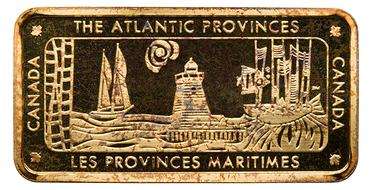 22k Gold Ingot 1972 by Wellings, “The Atlantic Provinces,” AGW 1.908 oz par  Canada
