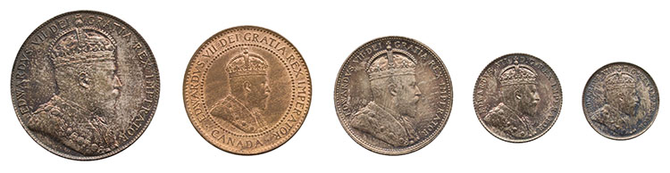 5-Piece Edward VII Specimen Set 1908, Ottawa Mint in Original Case of Issue par  Canada