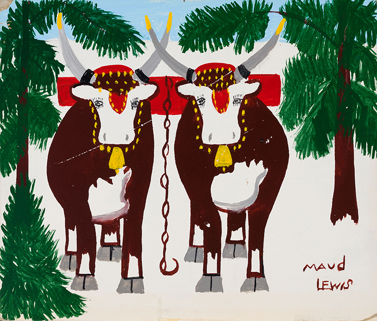Two Oxen in Winter par Maud Lewis
