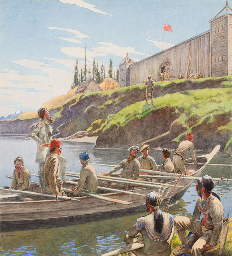Building Fort Yukon, 1847-8 by Walter Joseph (W.J.) Phillips
