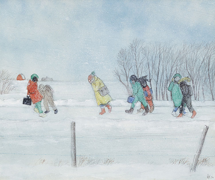 Prairie School Children Bucking the Winter Wind by William Kurelek