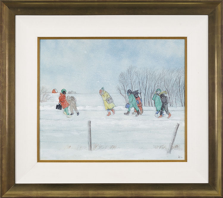 Prairie School Children Bucking the Winter Wind by William Kurelek
