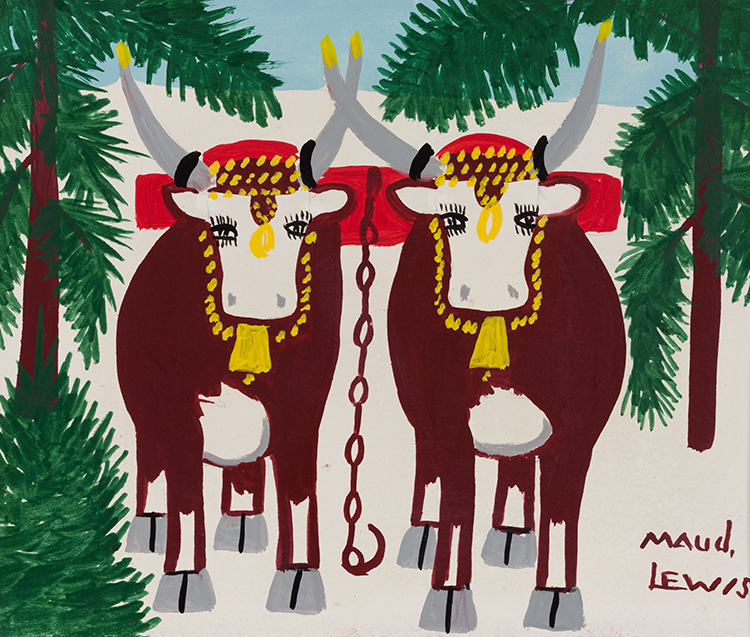 Oxen in Winter par Maud Lewis