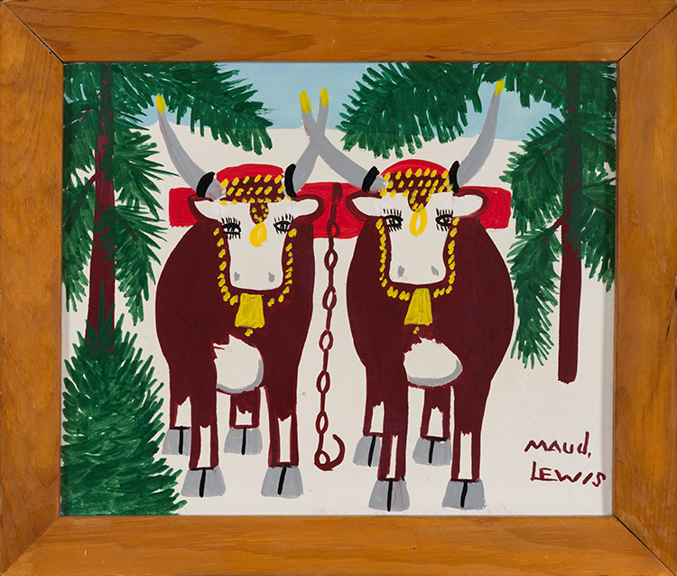 Oxen in Winter by Maud Lewis