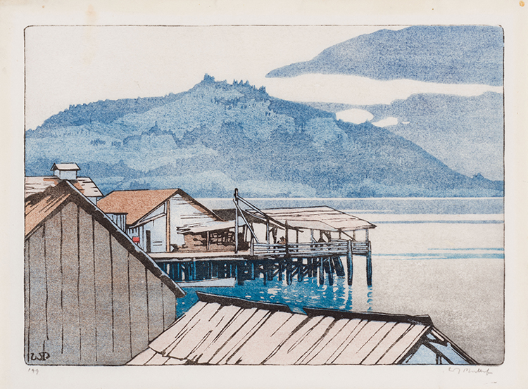 The Waterfront, Alert Bay, British Columbia by Walter Joseph (W.J.) Phillips