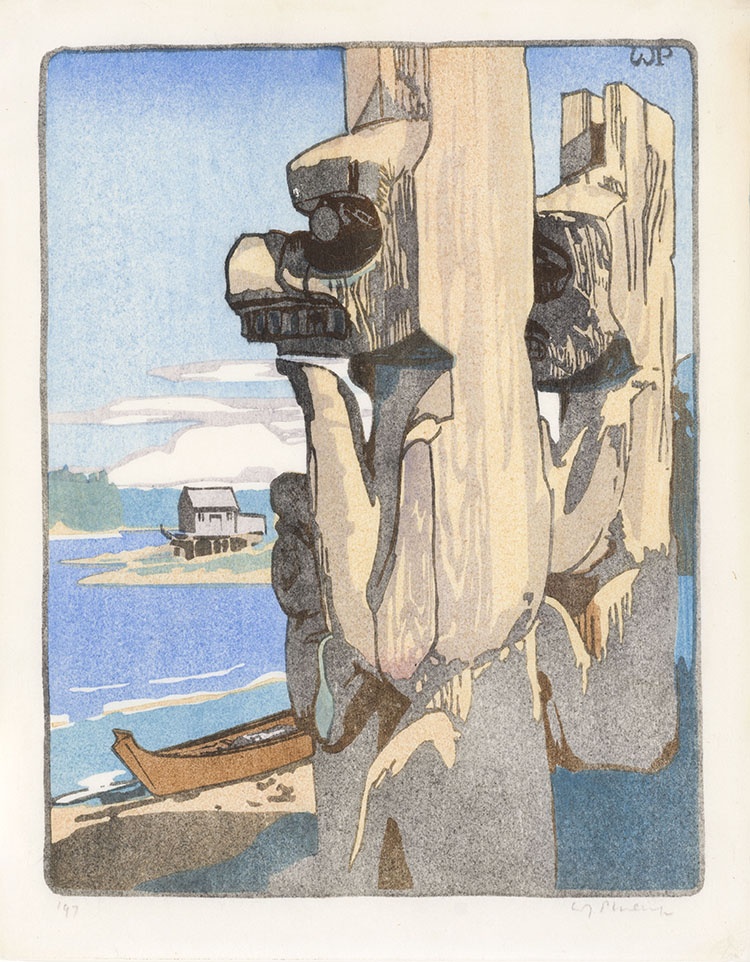Siwash House Posts, Tsatsisnukomi, British Columbia par Walter Joseph (W.J.) Phillips