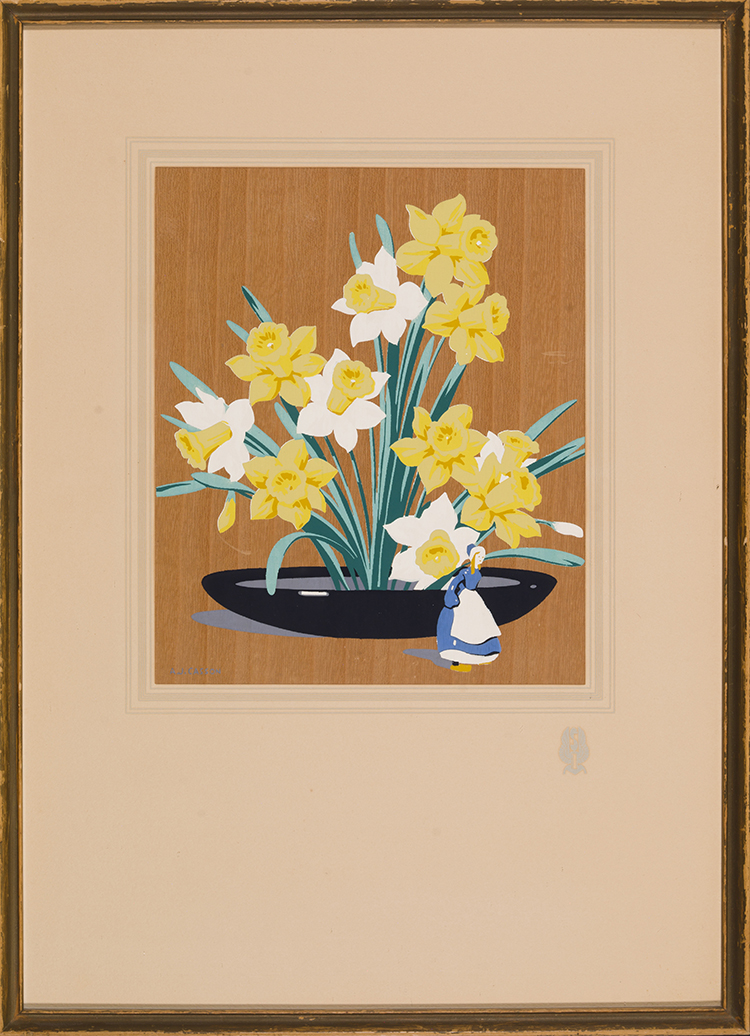 Daffodils with Figurine par Alfred Joseph (A.J.) Casson