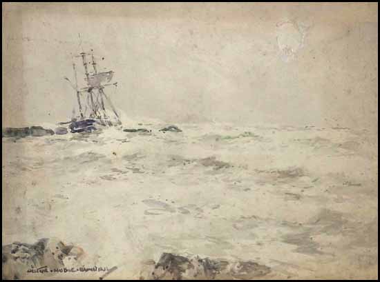 Vessel Foundering on Rocks in a Stormy Sea by Victor Noble Rainbird