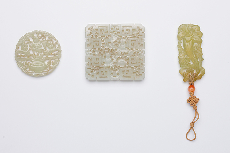 A Chinese Pale Celadon Jade Square Form Pendant, Qing Dynasty, Circa 1900 by  Chinese Art