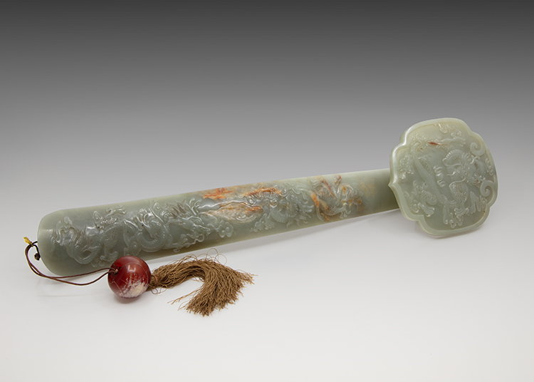 A Large Chinese Celadon Jade Inscribed Ruyi ‘Dragon’ Sceptre, 19th/20th Century par  Chinese Art