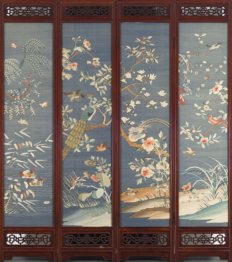 Four-Panel Chinese Kesi 'Birds of Paradise' Folding Screen, Late Qing Dynasty by  Chinese Art