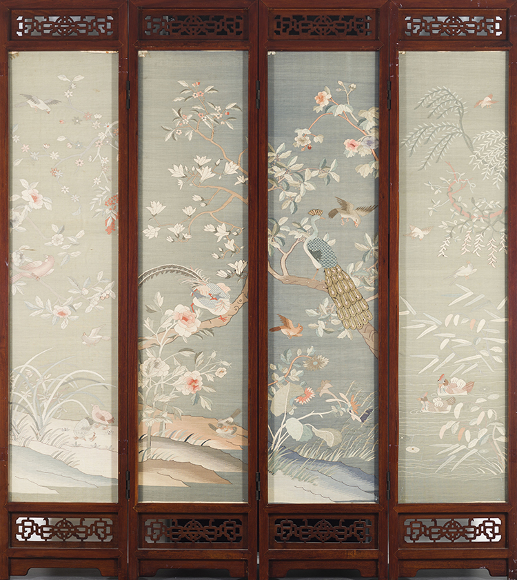 Four-Panel Chinese Kesi 'Birds of Paradise' Folding Screen, Late Qing Dynasty by  Chinese Art