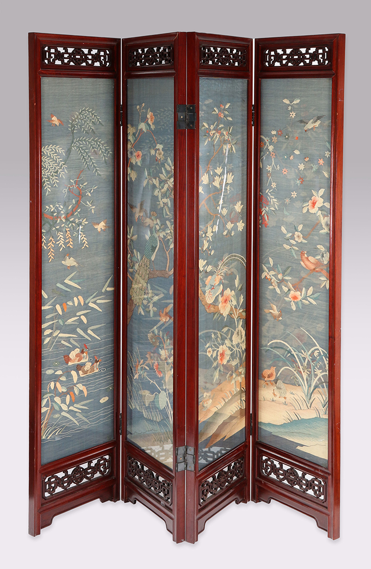 Four-Panel Chinese Kesi 'Birds of Paradise' Folding Screen, Late Qing Dynasty by  Chinese Art