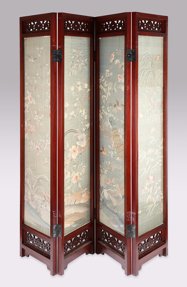 Four-Panel Chinese Kesi 'Birds of Paradise' Folding Screen, Late Qing Dynasty by  Chinese Art