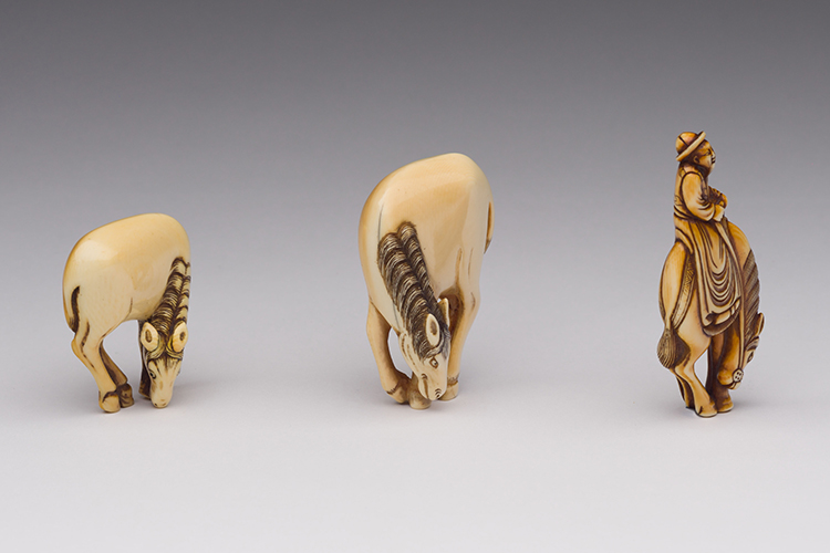 Three Japanese Ivory Netsuke of Horses, 19th Century by  Japanese Art