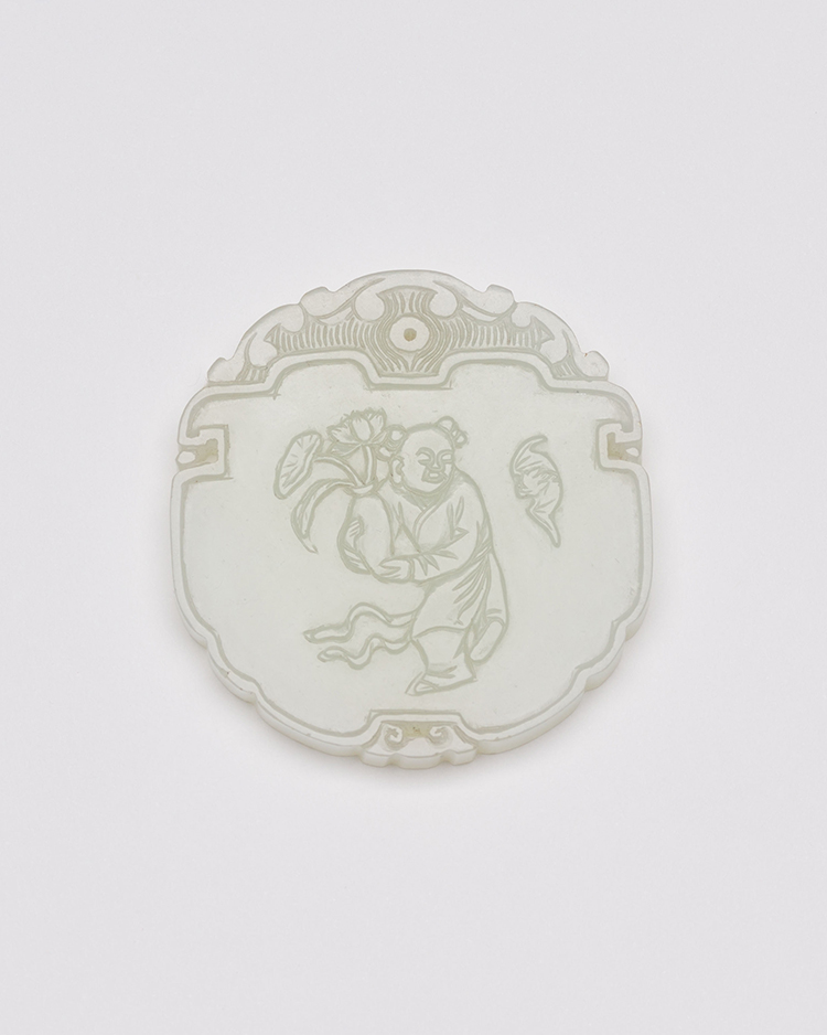 A Chinese White Jade 'Boy and Bat' Pendant, 18th to 19th Century by Chinese Artist