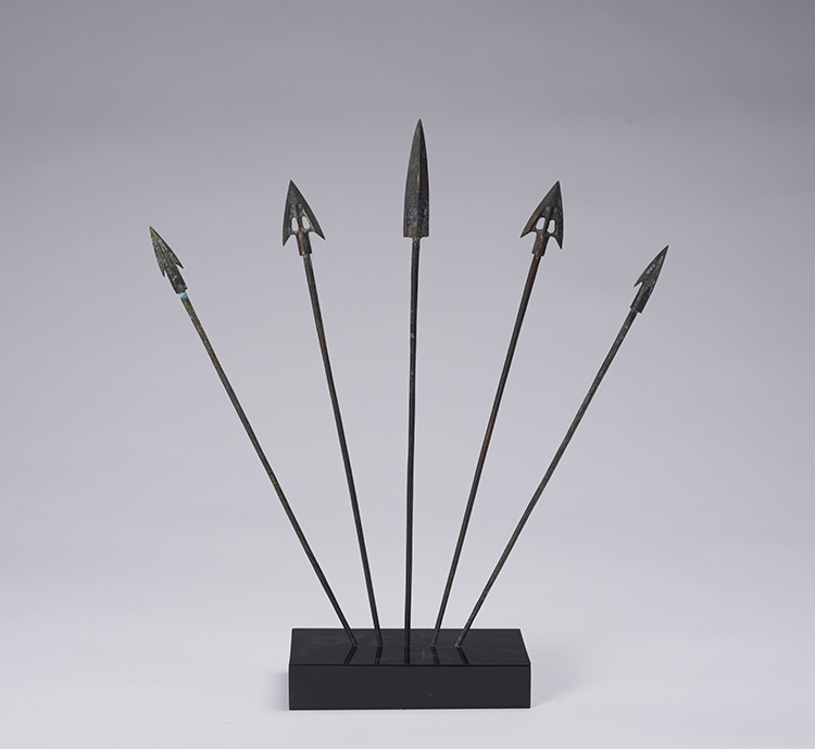 Set of Five Chinese Bronze Arrowheads and Shafts, Han Dynasty (206 BC – AD 220) by  Chinese Art