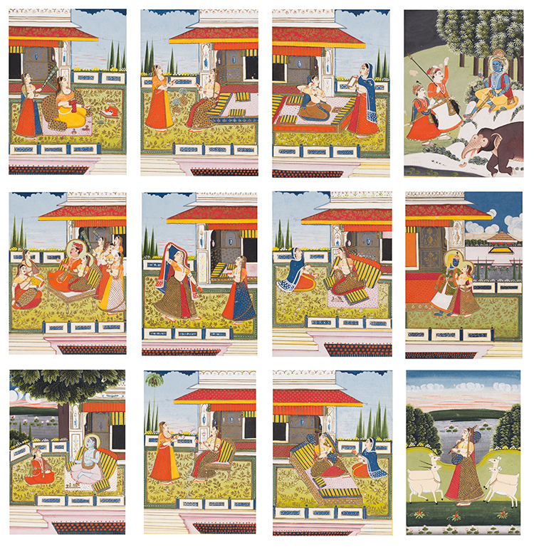 Jaipur School, 19th Century, Set of Twelve Miniatures by Indian Art