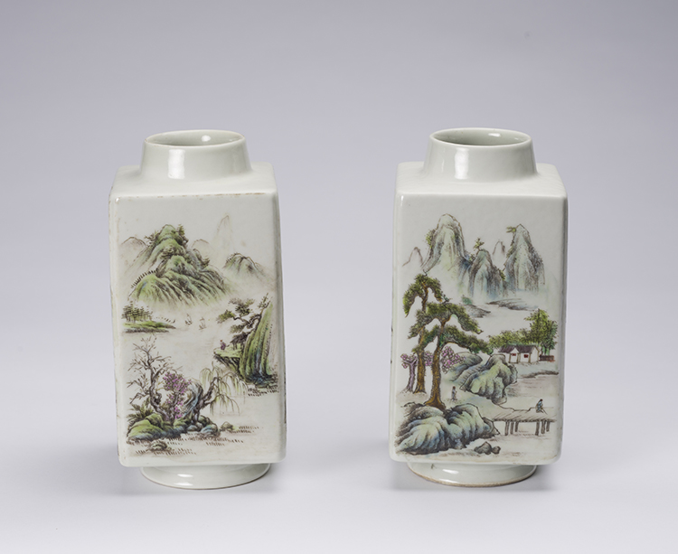 Pair of Chinese Faceted Landscape Cong Vases, 20th Century par  Chinese Art