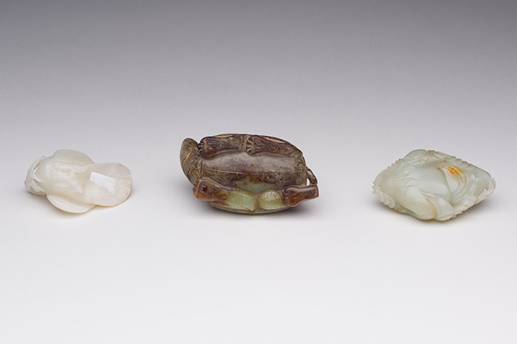 Three Chinese Jade Carvings, 20th Century
(Liu Hai; Dragon and Snake; Bird and Wheat) by  Chinese Art