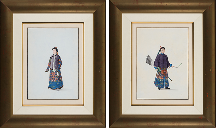 Two Chinese Export Gouache Paintings of a Mandarin and Wife, Early 19th Century by  Chinese Art
