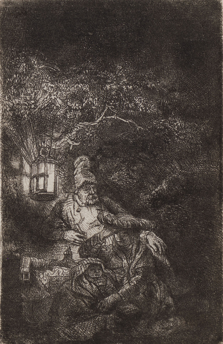 The Rest on the Flight into Egypt: A Night Piece (B., Holl. 57; H. 208; BB 44-2) by Rembrandt Harmenszoon van Rijn