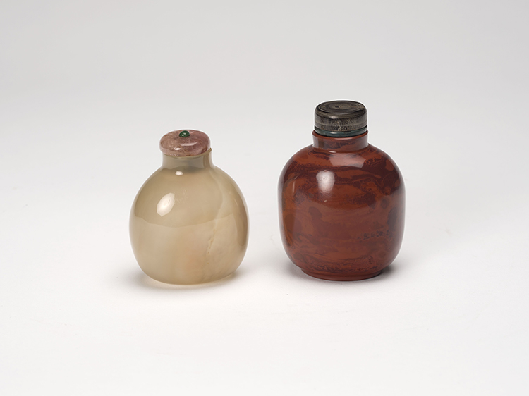 A Chinese Agate and a Realgar Glass Snuff Bottle, 19th Century by  Chinese Art