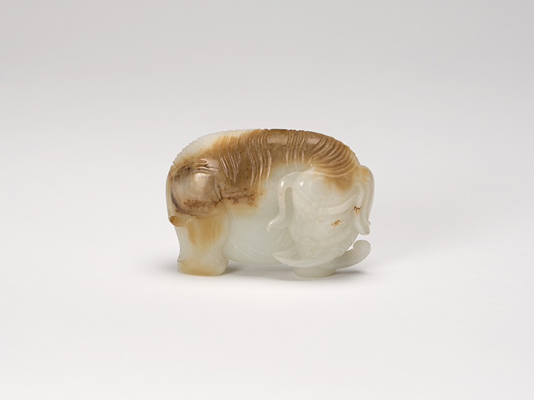 A Chinese Mottled White Jade Carved Elephant by  Chinese Art