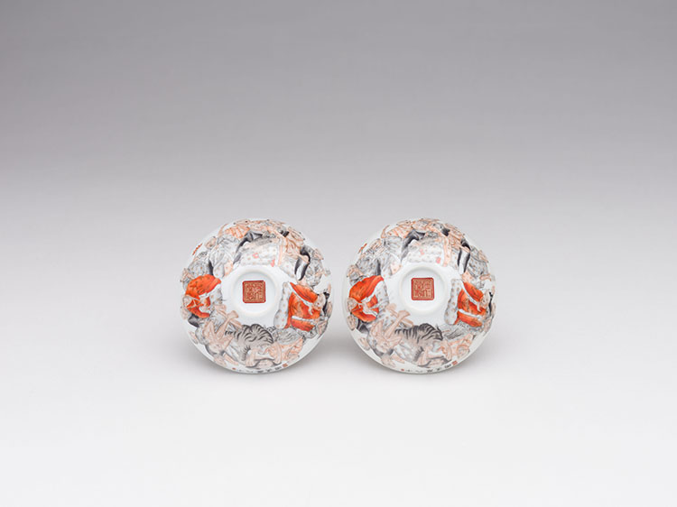 A Pair of Unusual Chinese Famille Rose ‘Lohans’ Bowls, Juren Tang Mark, Republican Period by  Chinese Art