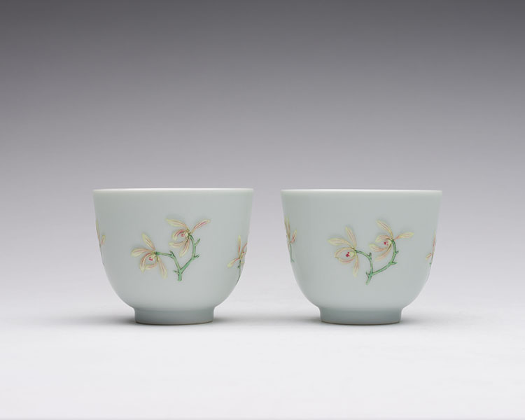 An Unusual Pair of Chinese Famille Rose Moulded 'Floral' Cups, Daoguang Mark and Period (1821-1850) by  Chinese Art